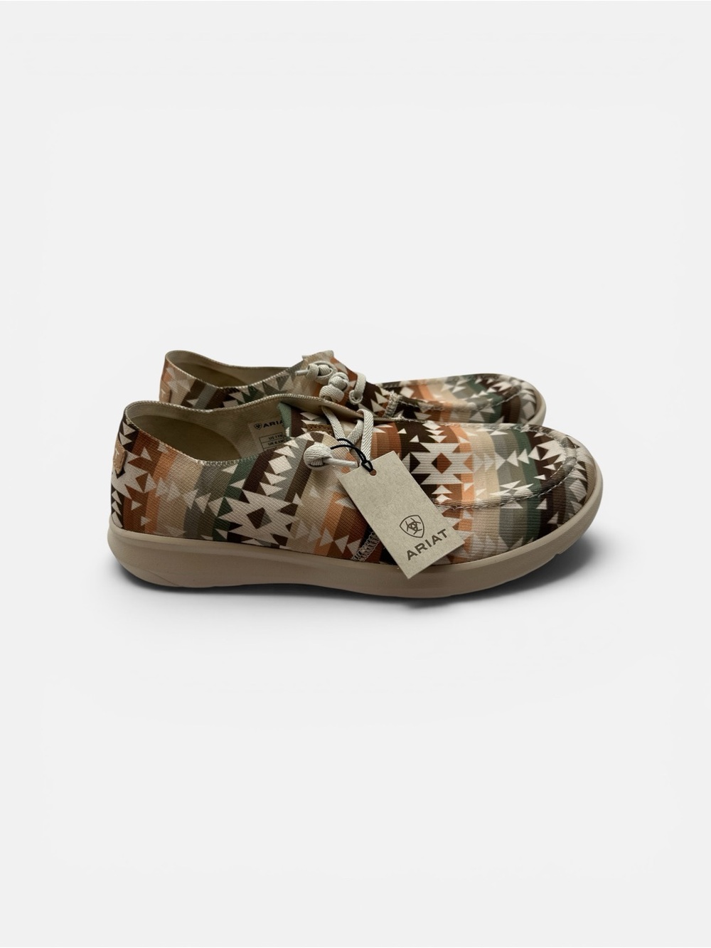 Ariat Women's Slip-On Moccasins in Brown Tan and Cream Geometric Print NEW